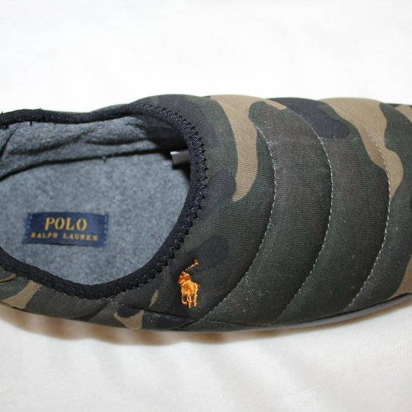 NIB POLO RALPH LAUREN MEN'S CAMOUFLAGE PUFFER‎ SLIPPERS GREEN - Picture 7 of 7